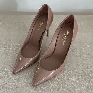 Saint Laurent Women's Taupe Patent Leather Zoe Heels